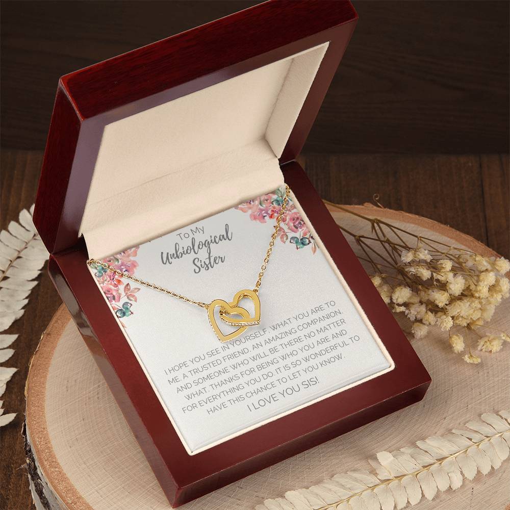 Unbiological Sister Necklace - White Interlocking Hearts Necklace
