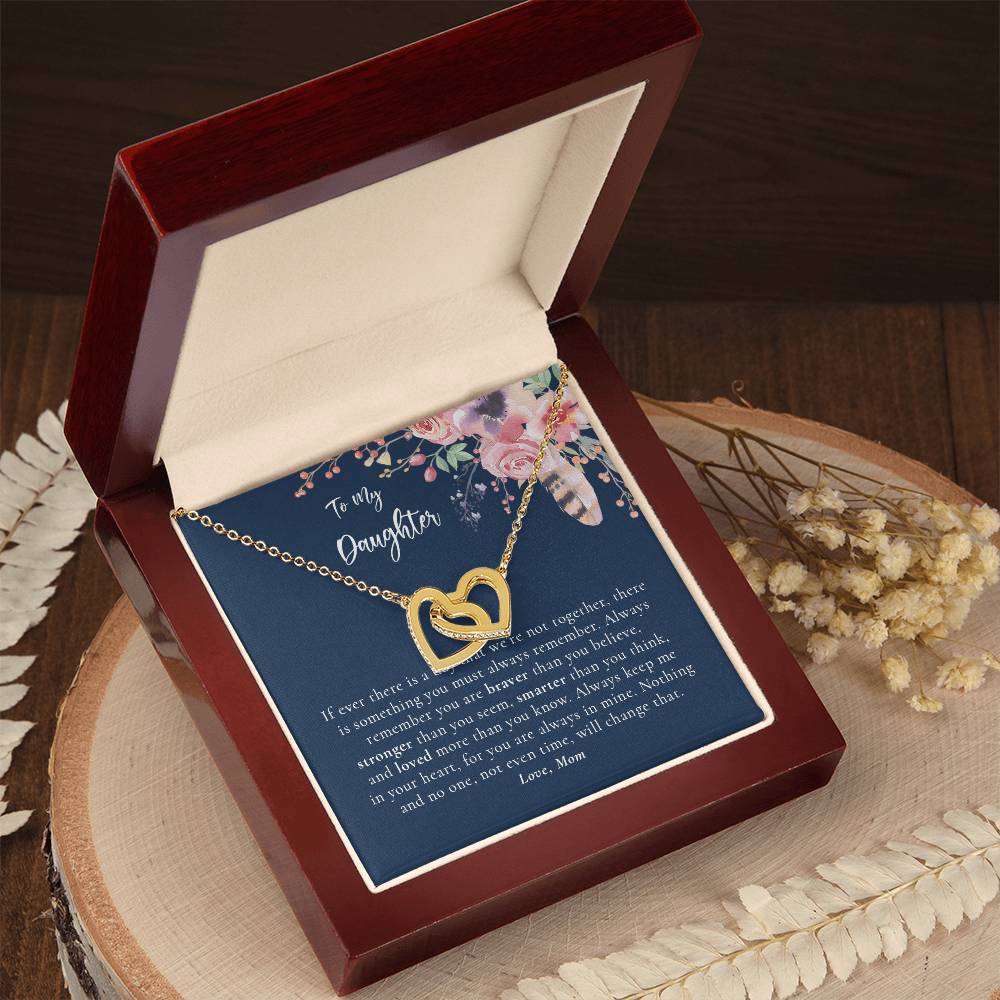 To My Daughter Necklace - Dark Blue Interlocking Hearts Necklace