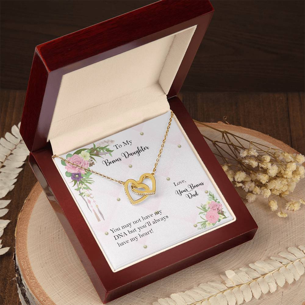 Bonus Daughter From Bonus Dad No Dna But You Have My Heart Interlocking Hearts Necklace