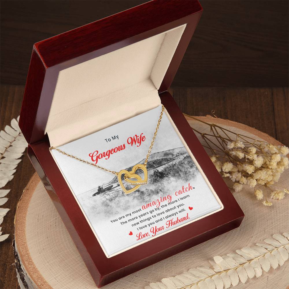 Gift For Wife From Fishing Husband Interlocking Hearts Necklace