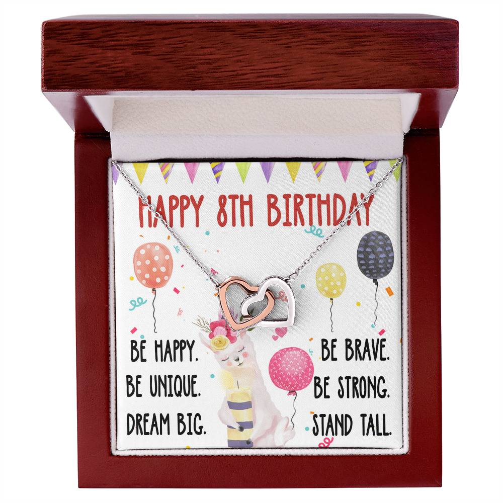 8Th Birthday Necklace Gift For Girl Daughter Birthday Gift For 8 Years Old Teen Birthday Gift Cute Llama Interlocking Hearts Necklace