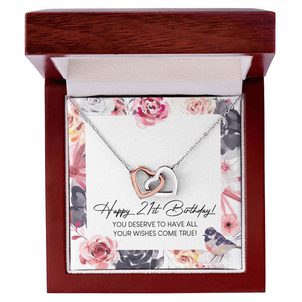 Happy 21St Birthday Interlocking Hearts Necklace Message Card