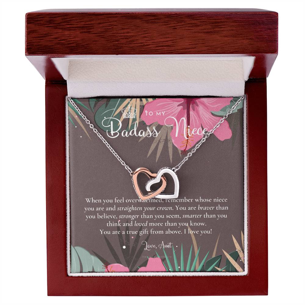 To My Badass Niece Straighten Your Crown Necklace Aunt Niece Necklace Niece Birthday Gift Niece Graduation Gift Interlocking Hearts Necklace