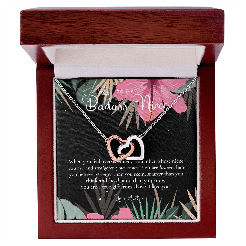 To My Badass Niece Straighten Your Crown Necklace Aunt Niece Necklace Niece Birthday Gift Niece Graduation Gift Interlocking Hearts Necklace