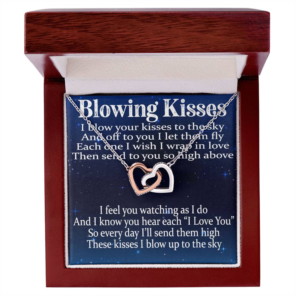 Blowing Kisses Remembrance Necklace Gift Interlocking Hearts Necklace