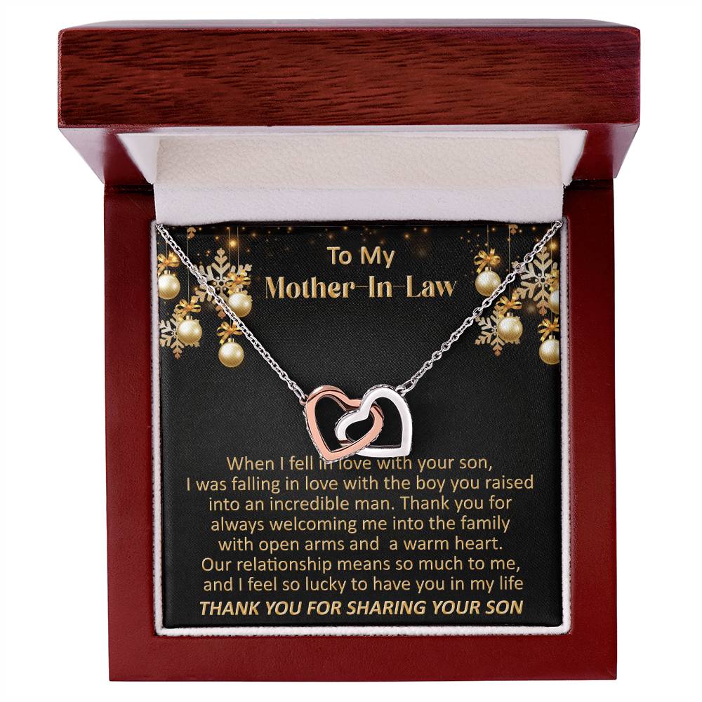 Gift For Mother-In-Law Christmas - So Lucky - Interlocking Interlocking Hearts Necklace