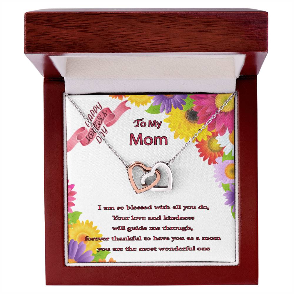 To My Mom I Am So Blessed With All You Do Message Card Necklace Interlocking Hearts Necklace