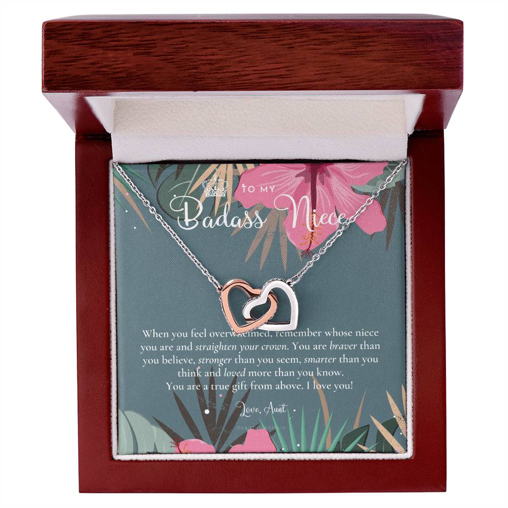 To My Badass Niece Straighten Your Crown Necklace Aunt Niece Necklace Niece Birthday Gift Niece Graduation Gift Interlocking Hearts Necklace