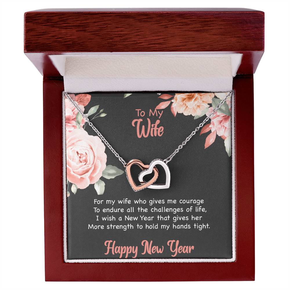 To My Wife - Happy New Year Interlocking Hearts Necklace
