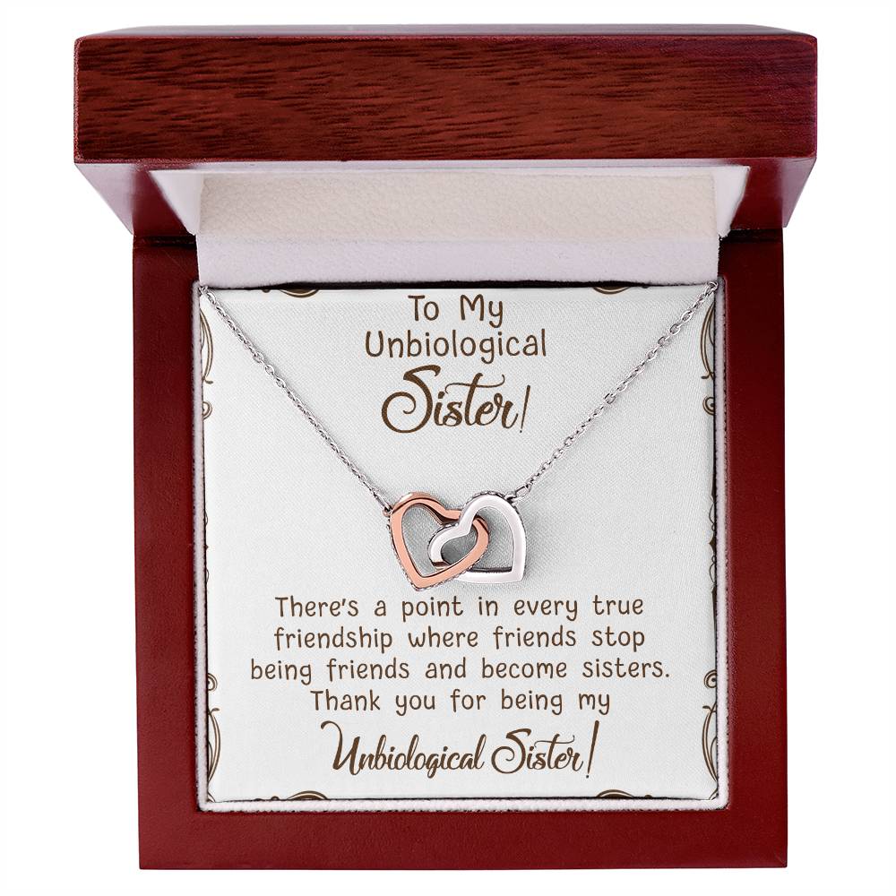 To My Unbiological Sister Interlocking Hearts Necklace Message Card