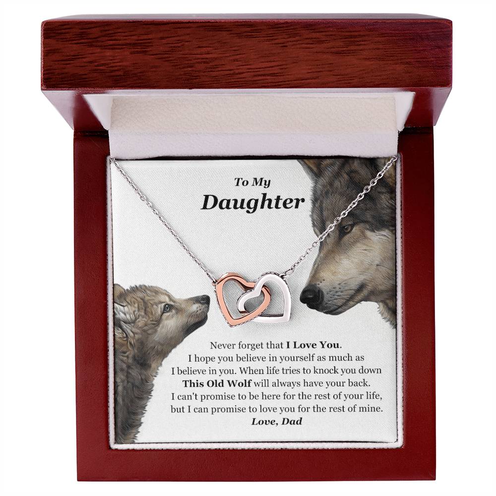 My Daughter This Old Wolf Will Always Have Your Back Interlocking Hearts Necklace