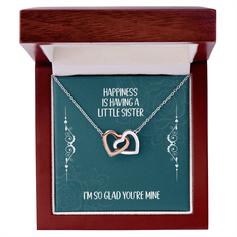 Heart Necklace Gift For Sister - Happiness Is Having A Great Little Sister Interlocking Hearts Necklace