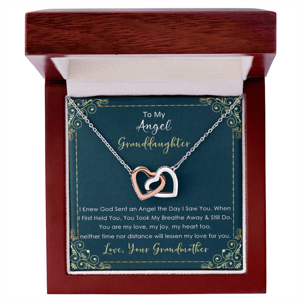 To My Angel Granddaughter - Neither Time Nor Distance Will Lessen My Love For You - Necklace Interlocking Hearts Necklace
