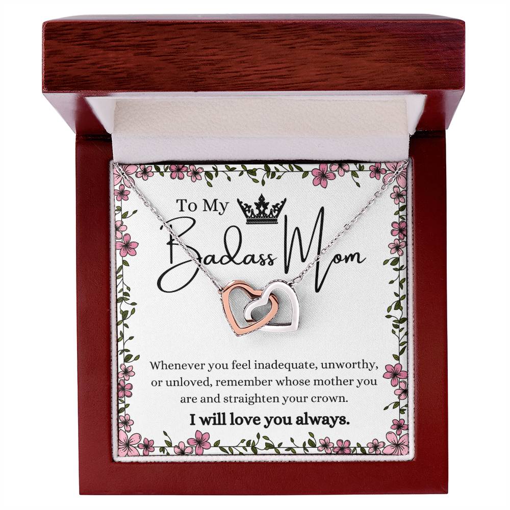 To My Badass Mom Interlocking Hearts Necklace Gift Set