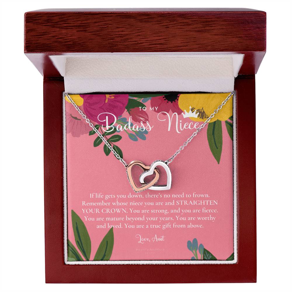 To My Badass Niece Straighten Your Crown Necklace Aunt Niece Necklace Niece Birthday Gift Niece Graduation Gift Interlocking Hearts Necklace