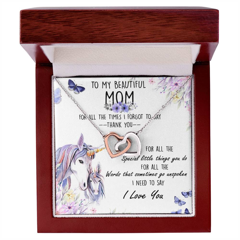 To My Beautiful Mom Interlocking Hearts Necklace Message Card