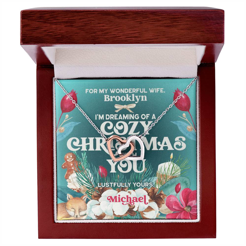 Husband To Wife - I'M Dreaming Of A Cozy Christmas You - Customizable Christmas Gift Interlocking Hearts Necklace