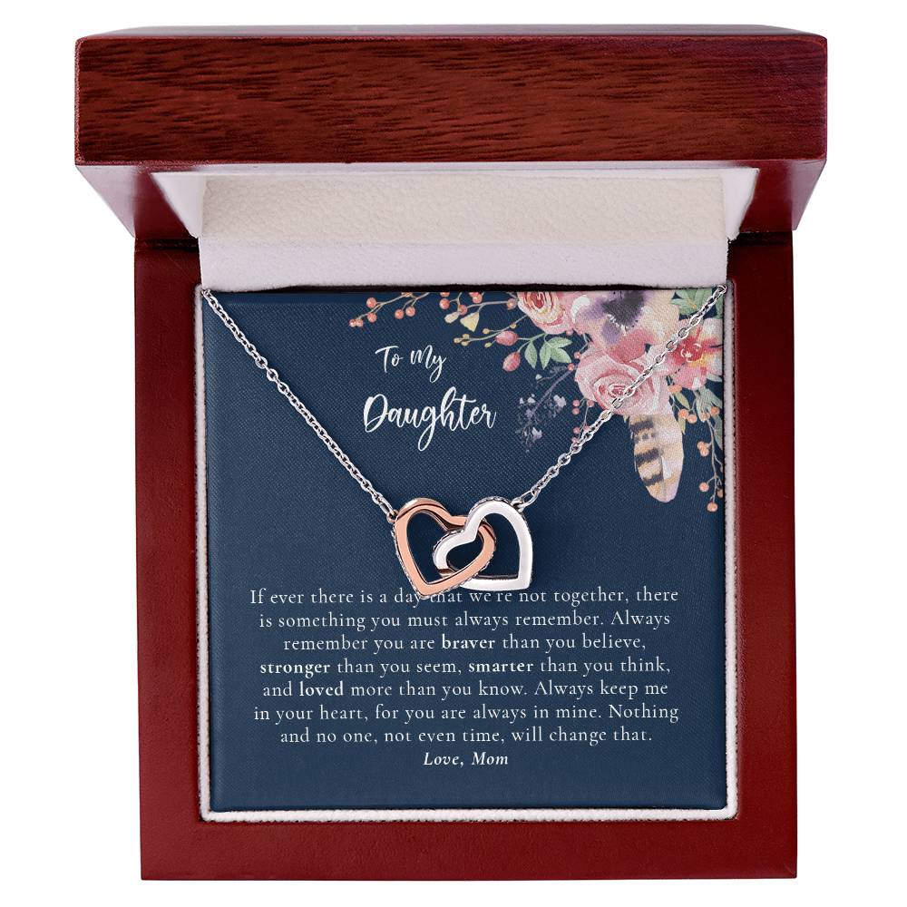 To My Daughter Necklace - Dark Blue Interlocking Hearts Necklace