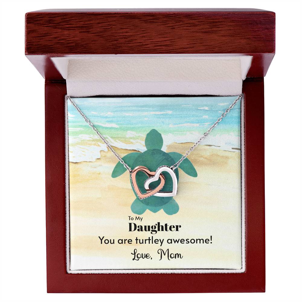 My Daughter Is Turtely Awesome Love Mom Cubic Zirconia Diamond Interlocking Heart Necklace Interlocking Hearts Necklace