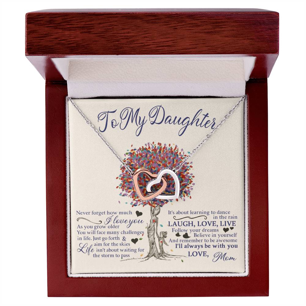 My Daughter - Follow Your Dreams - Love Mom Interlocking Hearts Necklace