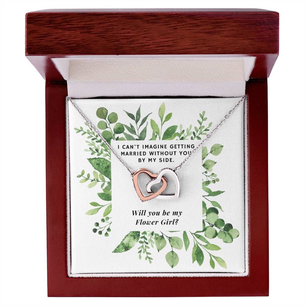 Be Flower Girl Square Foliage Interlocking Hearts Necklace
