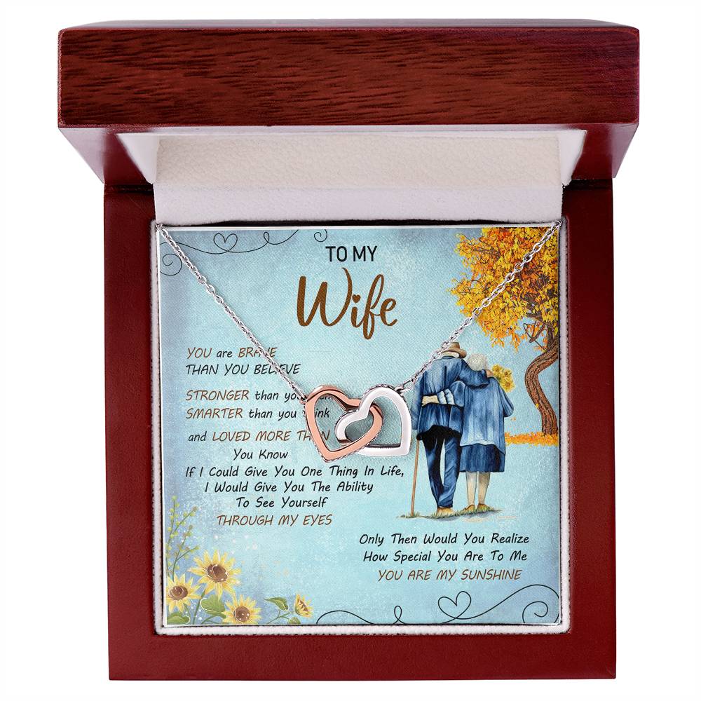 To My Wife You'Re My Sunshine Interlocking Love Necklace Mother'S Day Message Card From Husband Interlocking Hearts Necklace