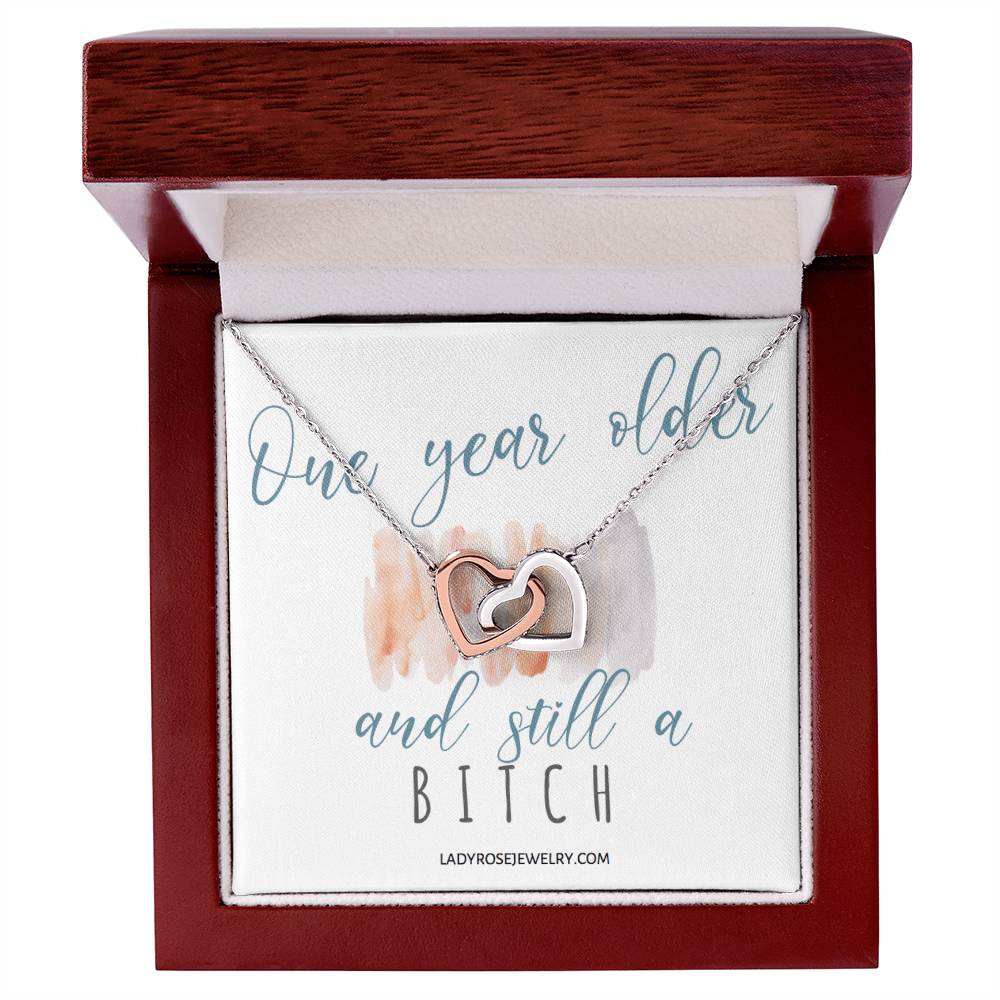 Birthday Bitch Interlocking Hearts Necklace