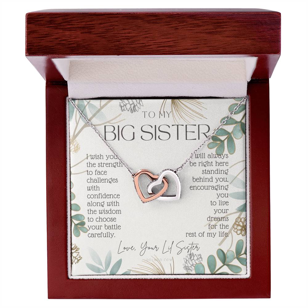 To My Sister Live Your Dreams Gift For Big Sister From Little Sister Sister Birthday Graduation Christmas Present Interlocking Hearts Necklace