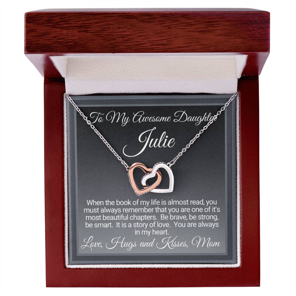 Personalized Awesome Daughter Necklace Gift From Mom Interlocking Hearts Necklace