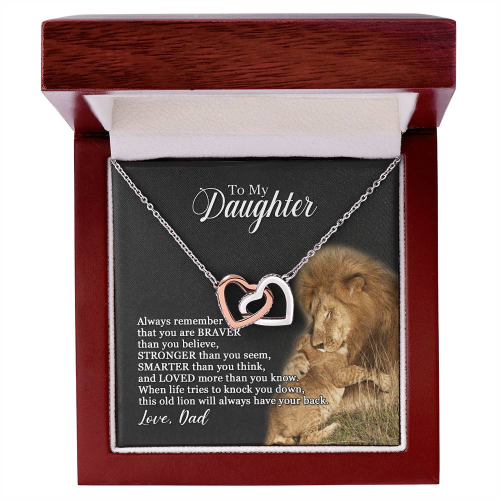 To My Daughter - This Old Lion Will Always Have Your Back - Necklace Interlocking Hearts Necklace