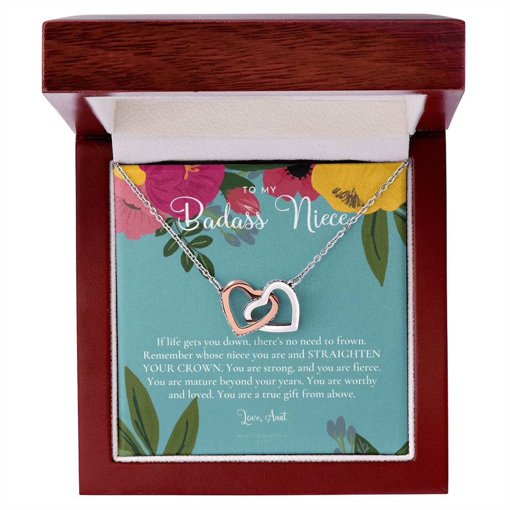 To My Badass Niece Straighten Your Crown Necklace Aunt Niece Necklace Niece Birthday Gift Niece Graduation Gift Interlocking Hearts Necklace