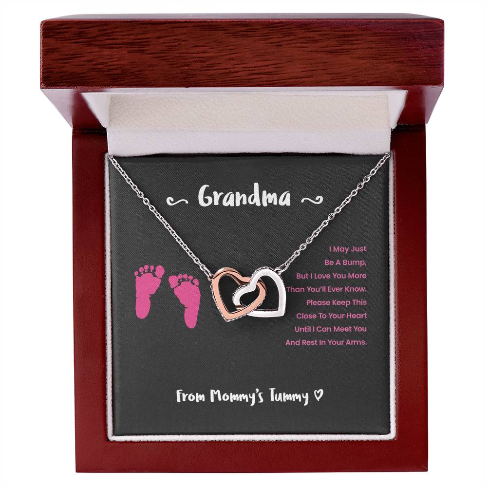 Grandma I Can'T Wait To Meet You - Pink Version Interlocking Hearts Necklace