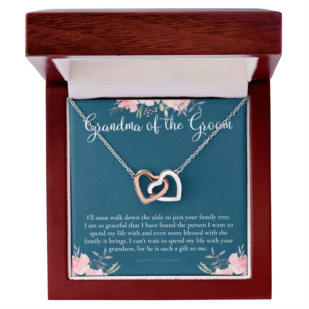 Grandmother Of The Groom Gift Necklace Grandma Wedding Gift Nana Bridal Shower Rehearsal Dinner Thank You Gift Interlocking Hearts Necklace
