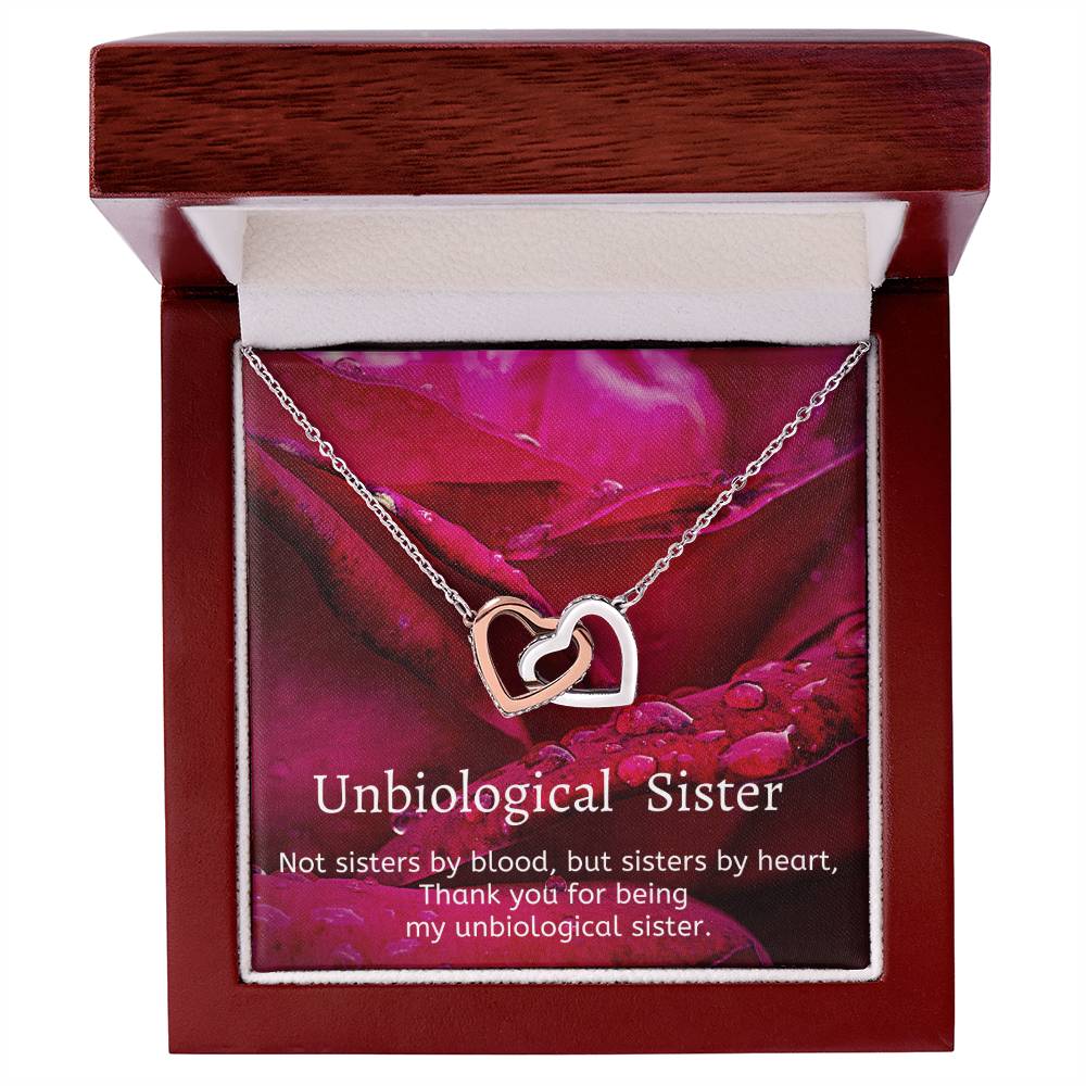 Unbiological Sister - Not Sisters By Blood But Sisters By Heart Interlocking Hearts Necklace