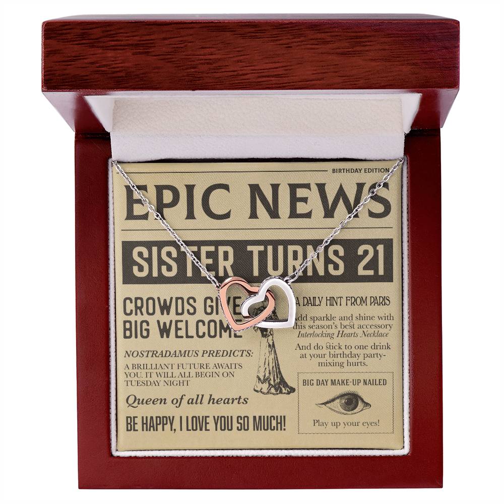 21St Birthday Gift Necklace Birthday Gift For Sister With Unique Message Card Interlocking Hearts Necklace