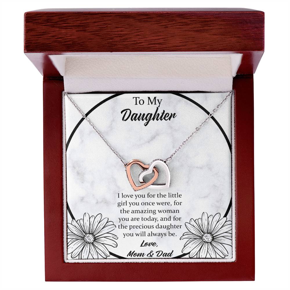 To My Daughter I Love You For The - Mom & Dad Interlocking Hearts Necklace