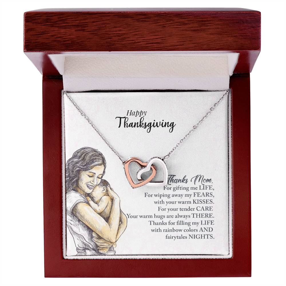 Happy Thanksgiving Mom Interlocking Hearts Necklace