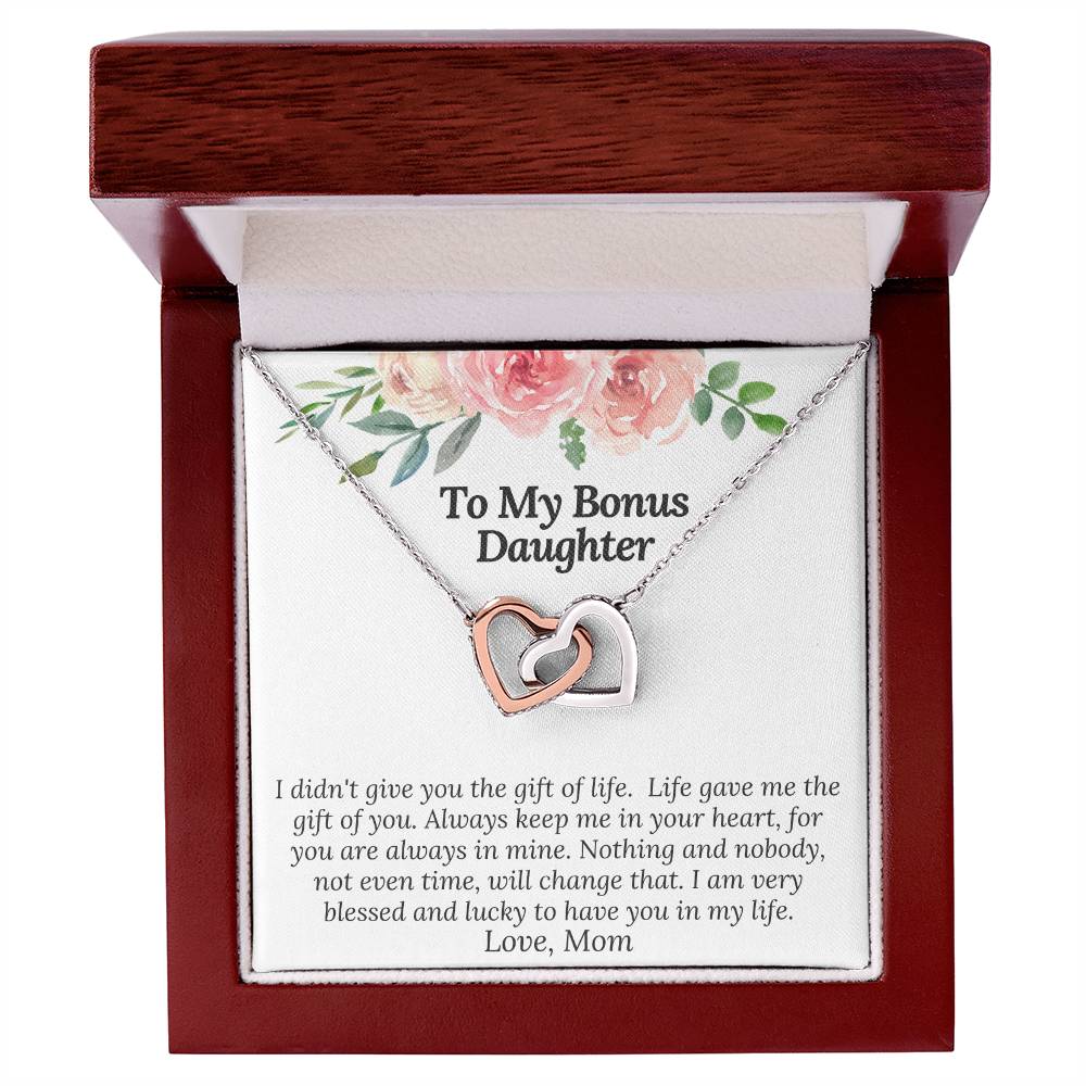 To My Bonus Daughter I Am Blessed And Lucky To Have You In My Life Necklace Interlocking Hearts Necklace
