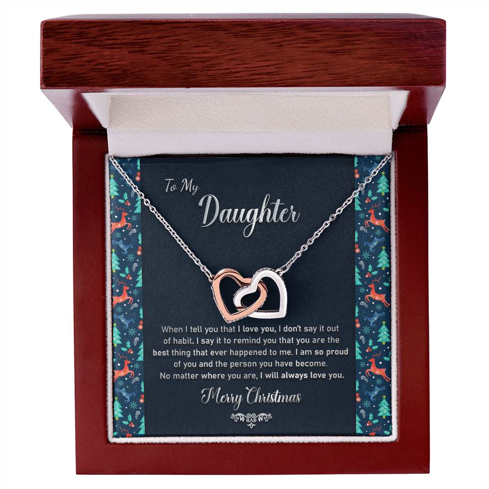 To My Daughter - I Will Always Love You Necklace Interlocking Hearts Necklace