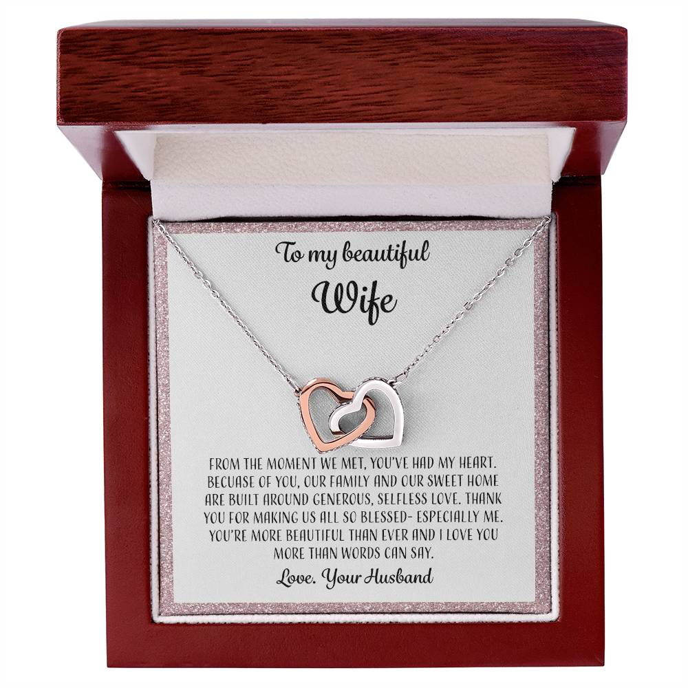 To My Beautiful Wife From The Moment We Met - Pink Interlocking Hearts Necklace