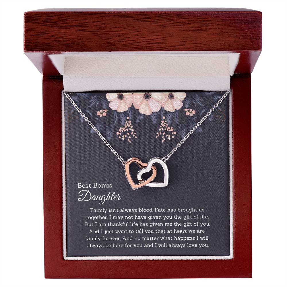 Bonus Daughter Gift Necklace Jewelry Handmade Usa Fate Has Brought Us Together Beautiful 14K Gold Forever Family Locked Hearts Interlocking Hearts Necklace