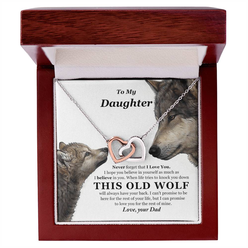 My Daughter This Old Wolf Will Always Have Your Back Interlocking Hearts Necklace