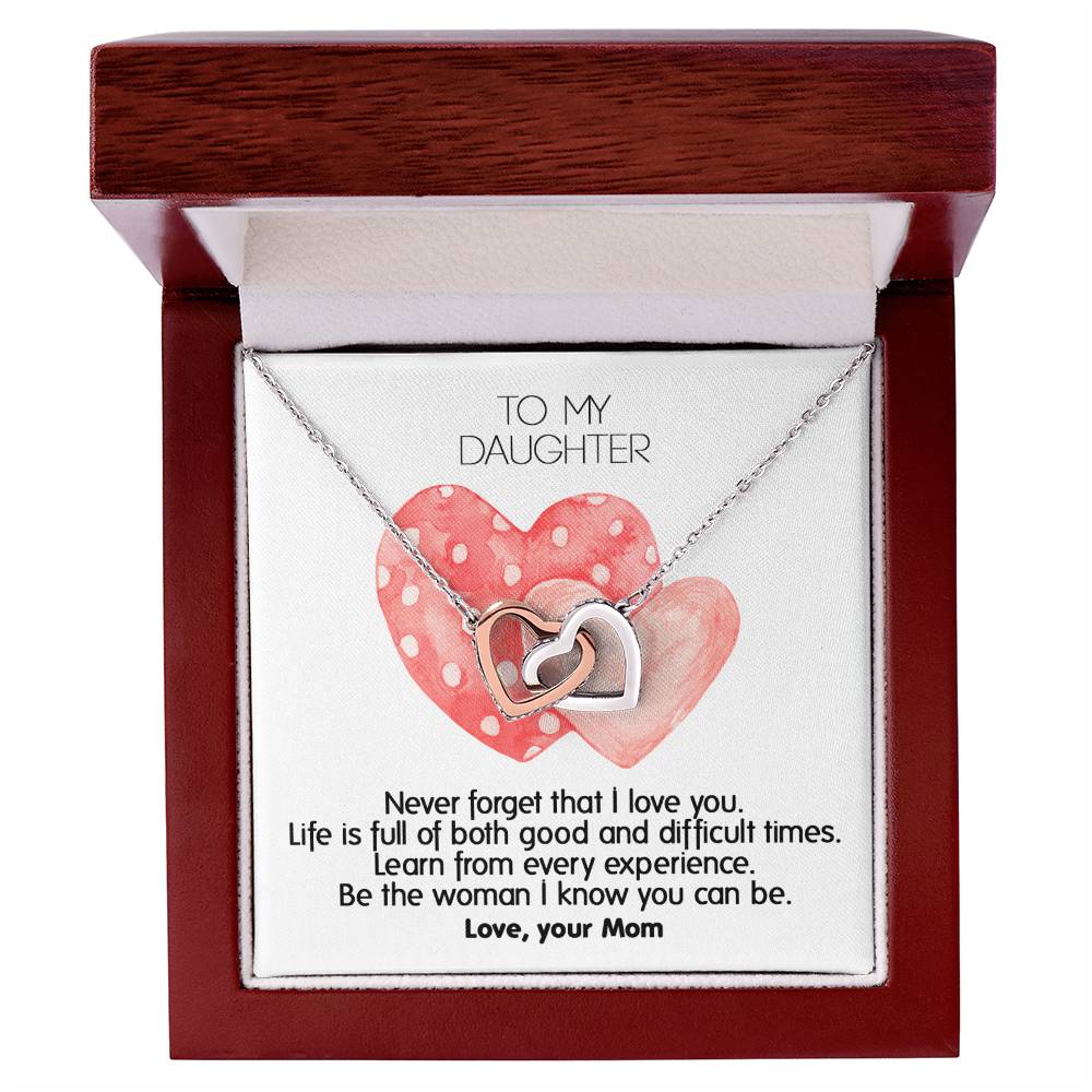 Never Forget That I Love You - Unique Gift For Daughter Interlocking Hearts Necklace