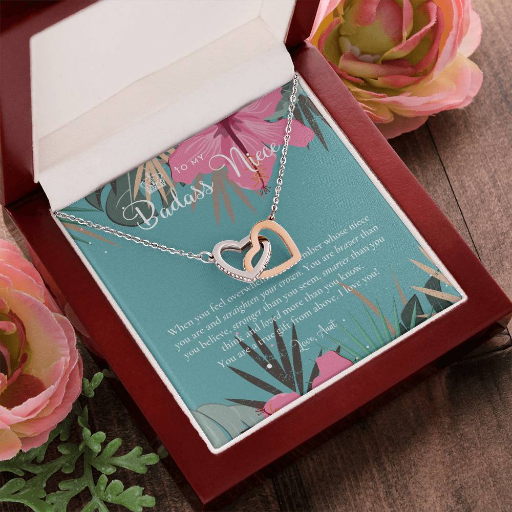 To My Badass Niece Straighten Your Crown Necklace Aunt Niece Necklace Niece Birthday Gift Niece Graduation Gift Interlocking Hearts Necklace
