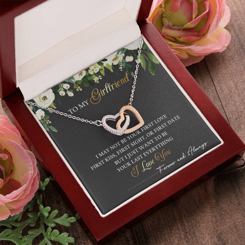 To My Girlfriend Interlocking Hearts Necklace Message Card