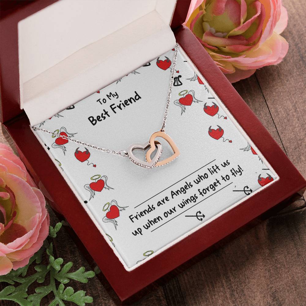 Friends Are Angels Necklace - Perfect Gift For Your Best Friend Interlocking Hearts Necklace