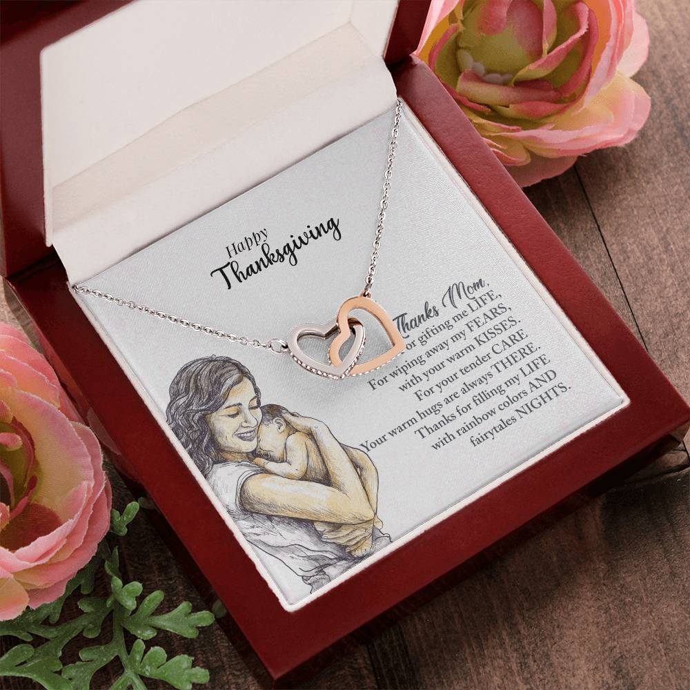 Happy Thanksgiving Mom Interlocking Hearts Necklace