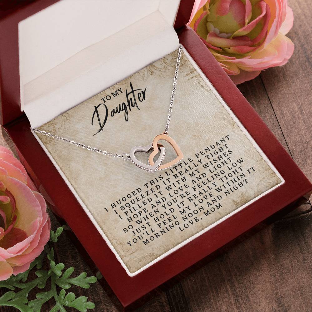 To My Daughter - Love Mom - Interlocking Heart Necklace Interlocking Hearts Necklace