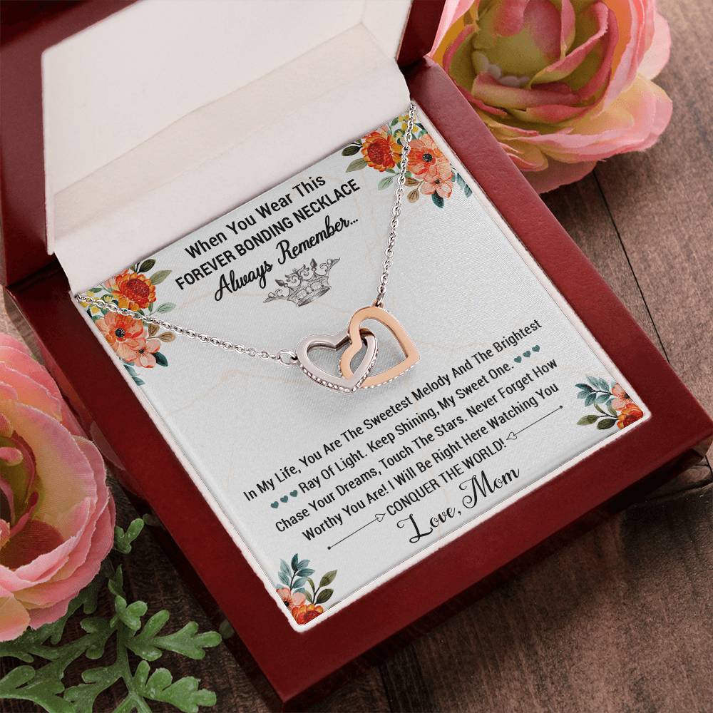 Forever Bonding Heart Necklace Gift Set - To My Daughter You Can Conquer The World Interlocking Hearts Necklace