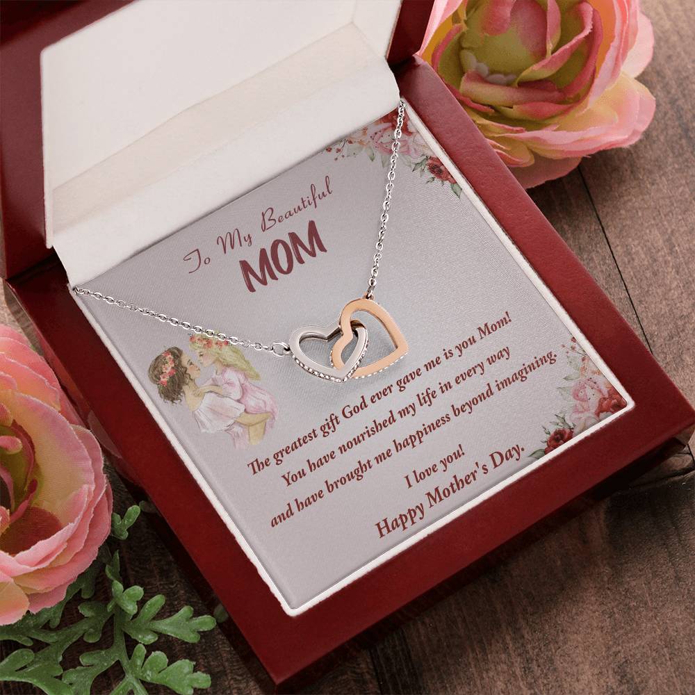 To My Beautiful Mom Interlocking Hearts Necklace Mother'S Day Gift Necklace For Mom Gift From Daughter